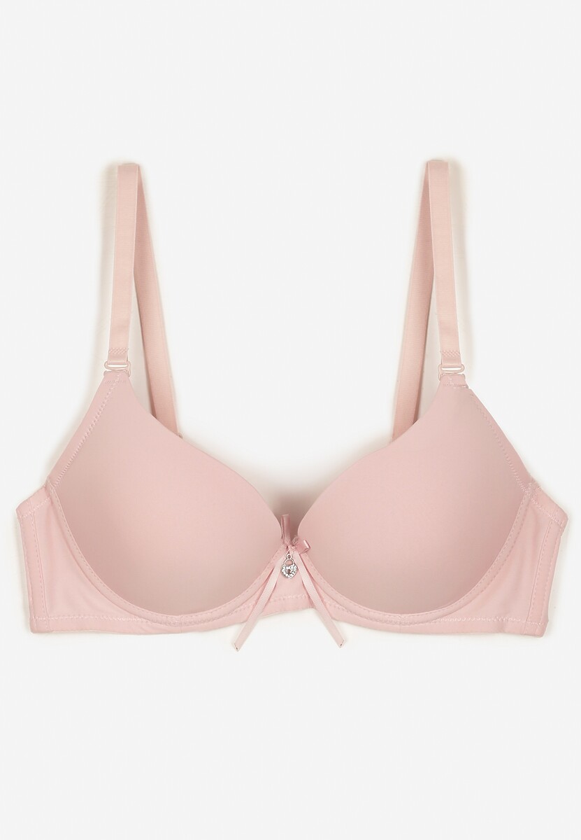 Różowy Biustonosz z Efektem Push Up Zdobiony Kokardką Idalunea