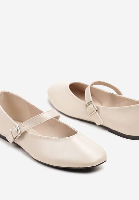 Beżowe Casualowe Balerinki z Paskiem ze Sprzączką Asideria