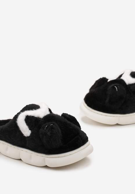 Czarne Futrzane Kapcie na Platformie Kiira