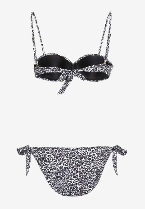 Ciemnoszare Bikini Usztywniany Biustonosz z Ozdobą i Majtki Typu Figi ze Sznurkami po Bokach Aromarie