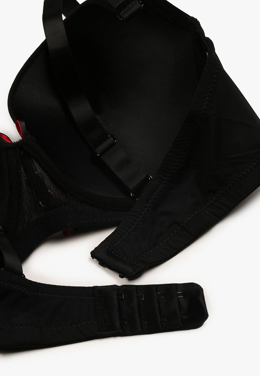 Czarno-Czerwony Biustonosz Ozdobiony Koronką Full Cup Pasecia