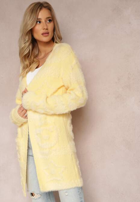 Żółty Długi Kardigan Puszysty Aborra