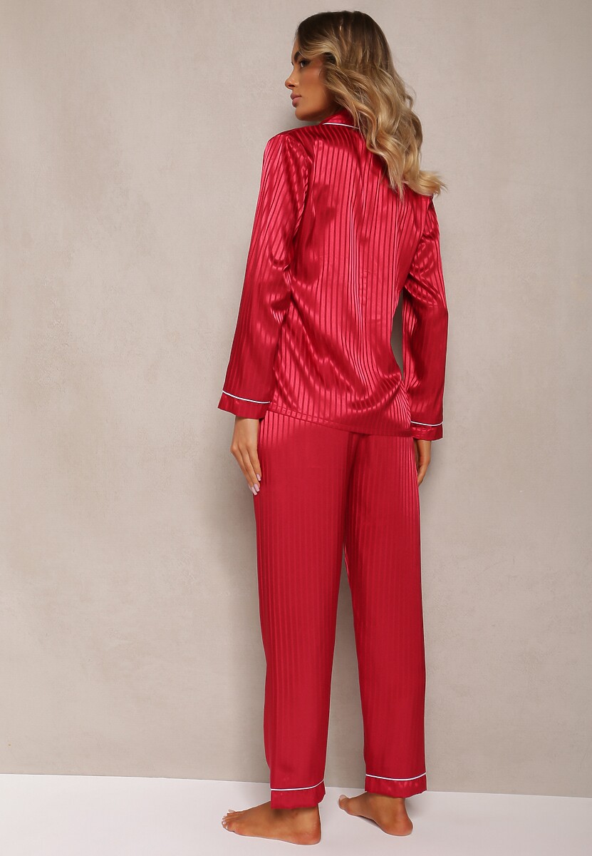 Bordowy Komplet Piżamowy Góra o Koszulowym Kroju z Guzikami Spodnie z Gumką w Talii Rivanias