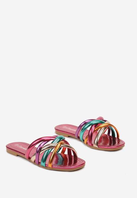 Fuksjowe Płaskie Klapki Otwarte z Ozdobnymi Paskami Vemina