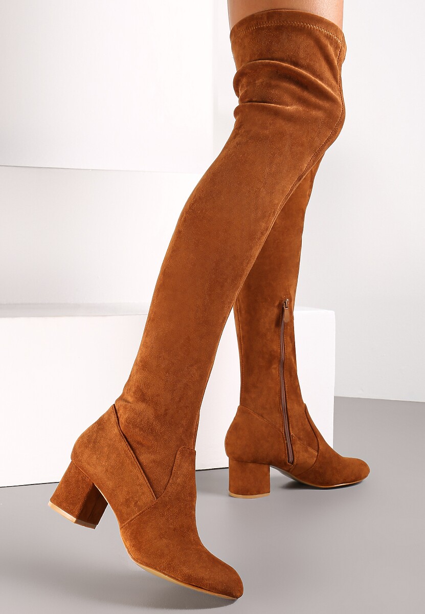 Brązowe Kozaki za Kolano na Słupku Neshi