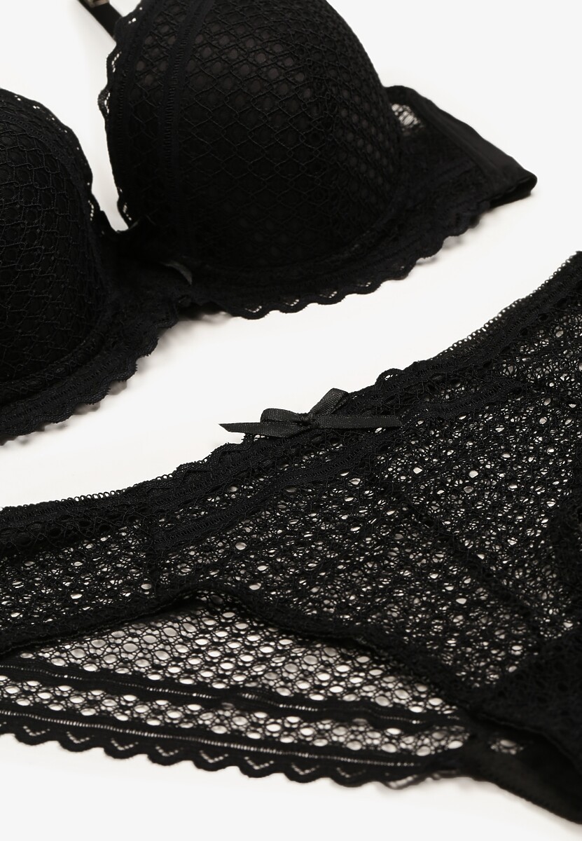 Czarny Komplet z Koronki Regulowany Biustonosz Full Cup oraz Majtki Figi Irialynne
