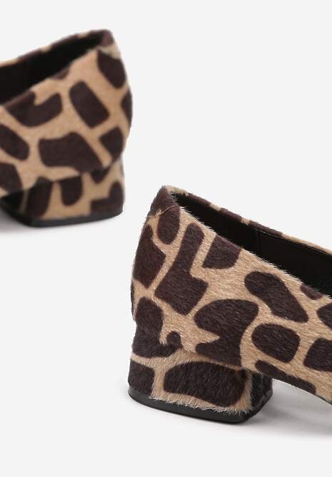 Brązowe Panterkowe Czółenka na Słupku Vices ze Skórzaną Wkładką Alinire
