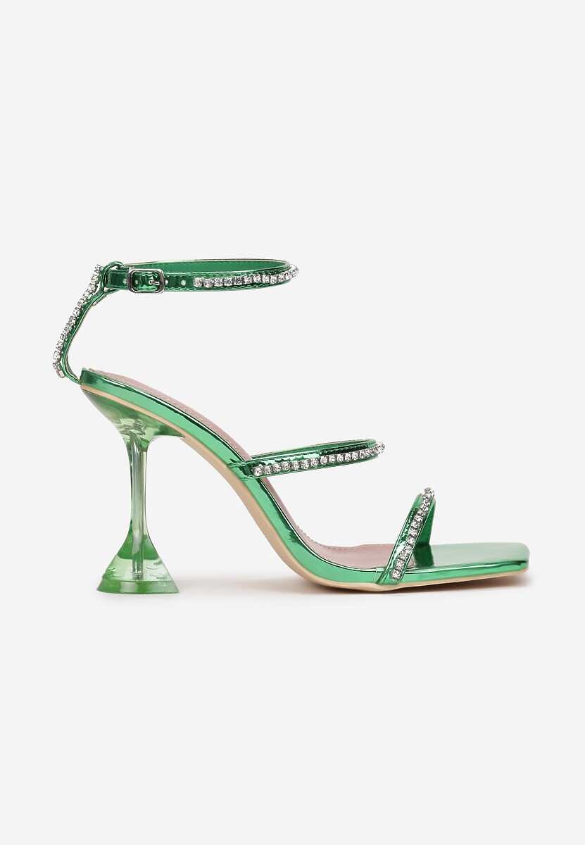 Zielone Sandały na Transparentnym Obcasie z Paskami z Cyrkoniami Admiral
