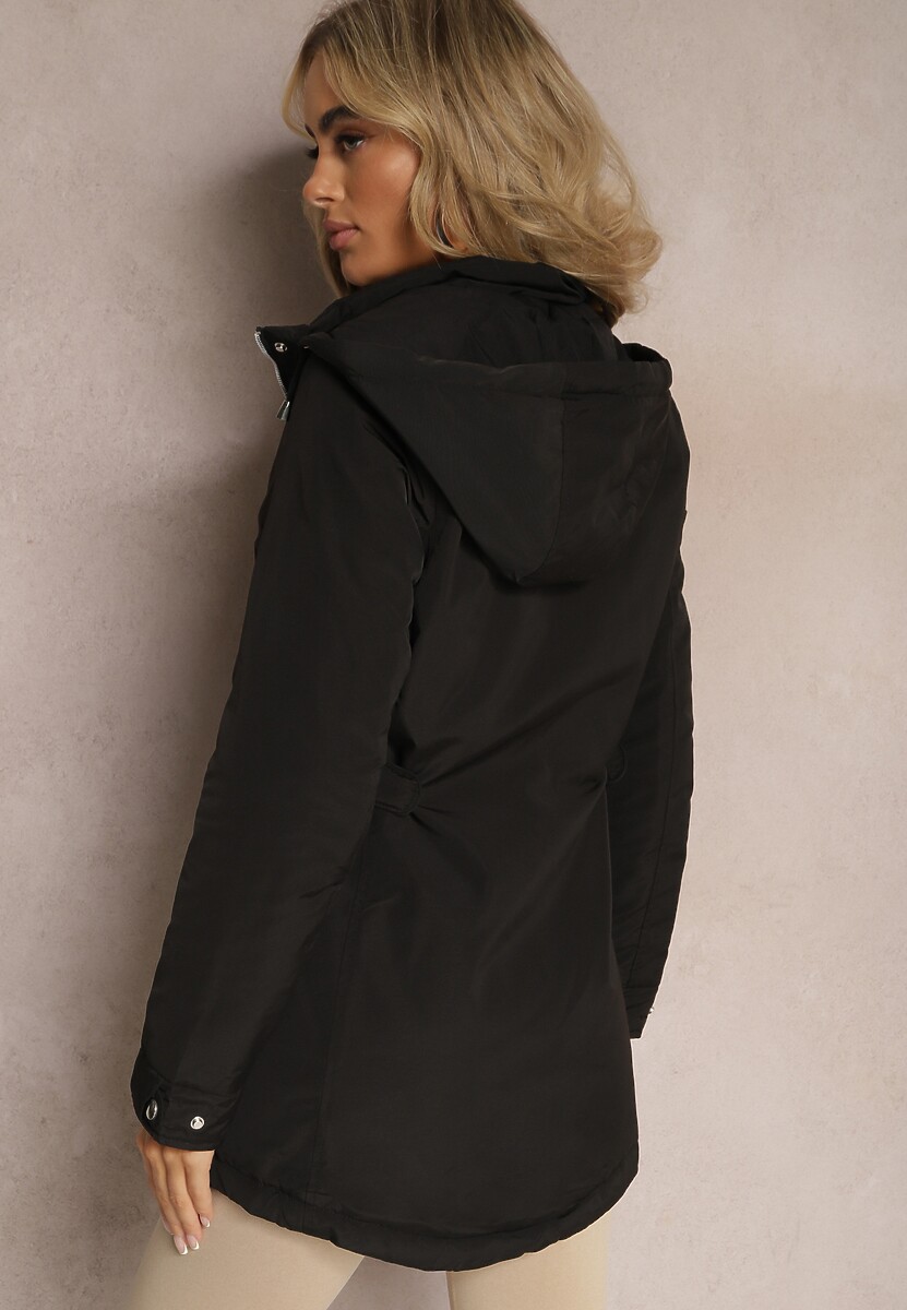 Czarna Dwustronna Kurtka z Odpinanym Kapturem Viora