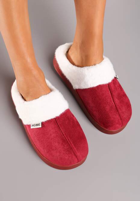 Bordowe Kapcie na Płaskiej Podeszwie z Futerkiem Lerivena