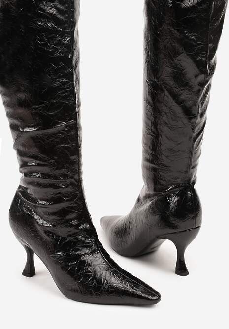 Czarne Kozaki Vices na Szpilce w Stylu Slouchy z Efektem Cracked Todvire