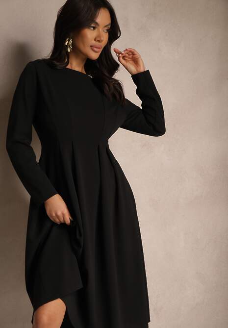 Czarna Rozkloszowana Sukienka w Eleganckim Stylu Temilissa