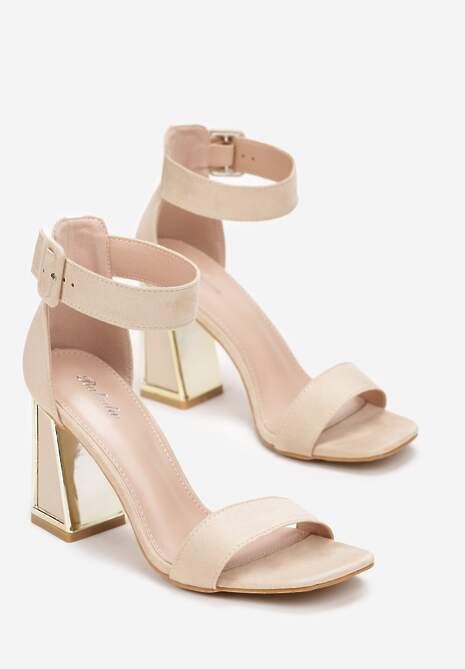 Beżowe Sandały na Słupku Honnemmi