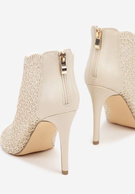 Beżowe Eleganckie Ażurowe Sandały Vices na Szpilce Nelithin