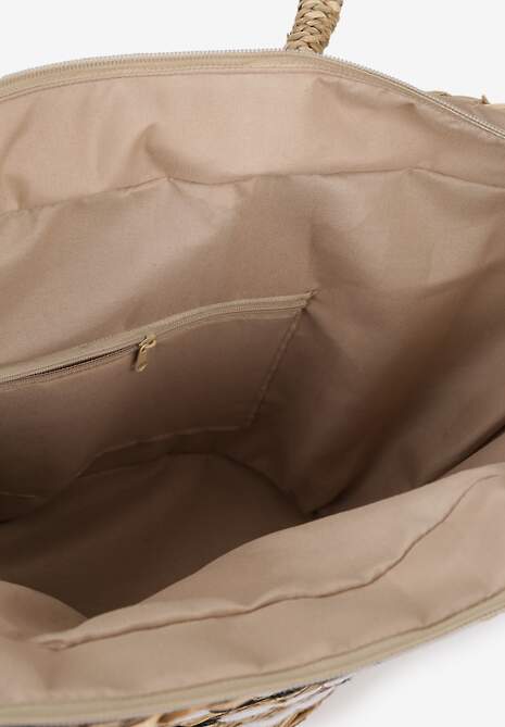 Beżowa Pleciona Torebka Boho Słomiana z Ozdobnymi Pomponami Elexeree