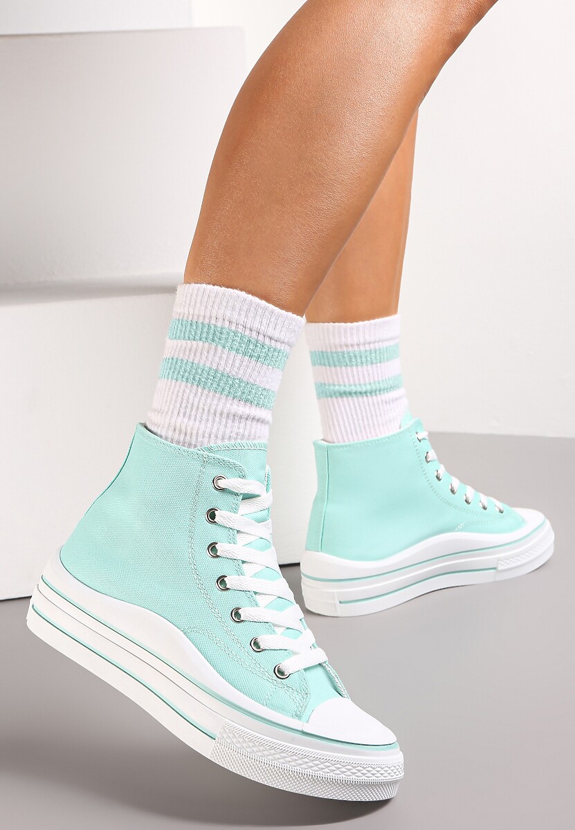 Miętowe Trampki z Wysoką Cholewką na Platformie Layun