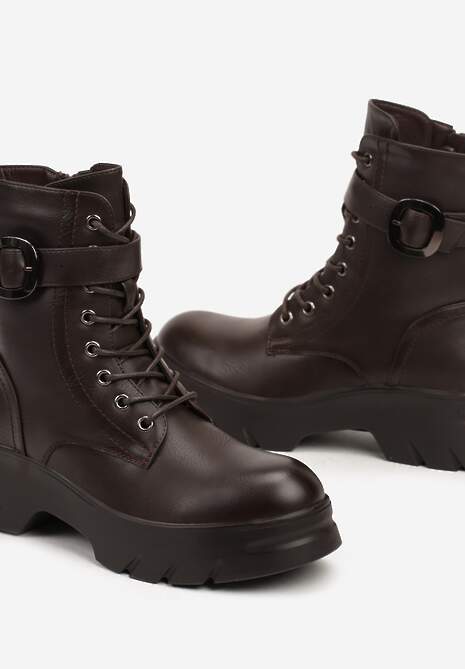 Brązowe Botki w Stylu Workerów na Grubej Podeszwie Berimona