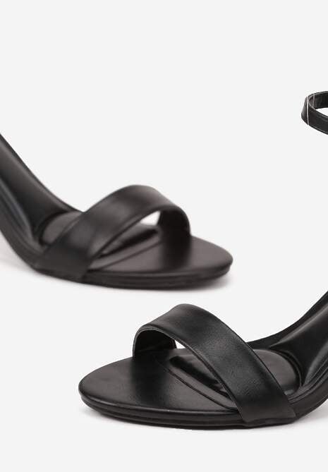 Czarne Sandały Vices z Imitacji Skóry na Obcasie Typu Szpilka Galennea