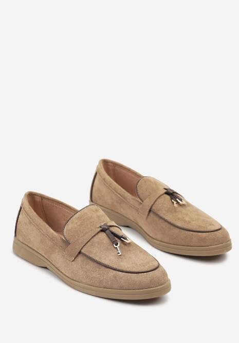 Ciemnobeżowe Klasyczne Mokasyny z Ekozamszu Deorielis