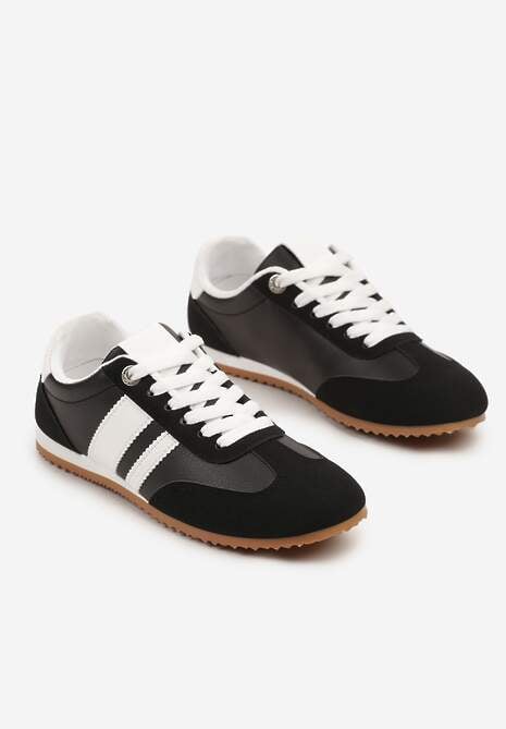 Czarne Sneakersy z Geometrycznymi Paskami Desmira