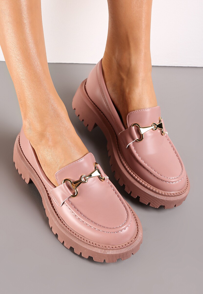 Różowe Mokasyny na Grubej Podeszwie z Klamerką Ahdiye