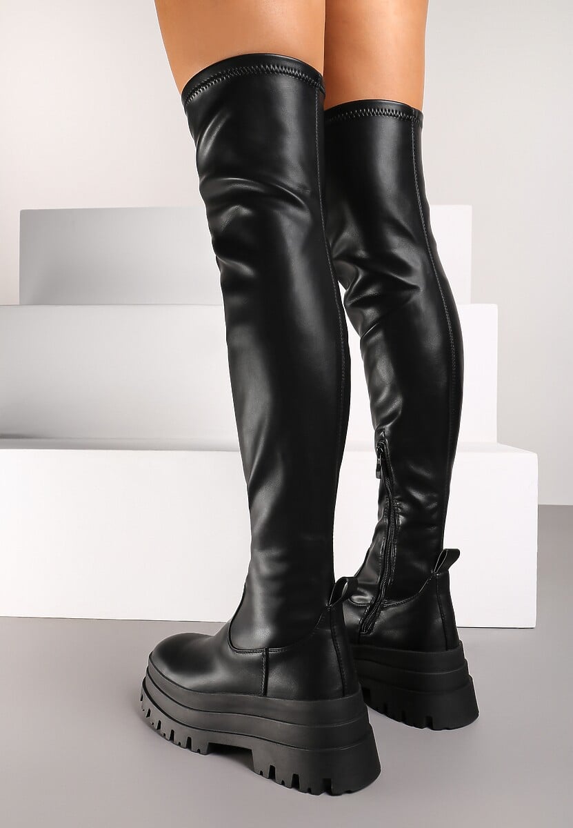 Czarne Kozaki Muszkieterki na Platformie Sezira