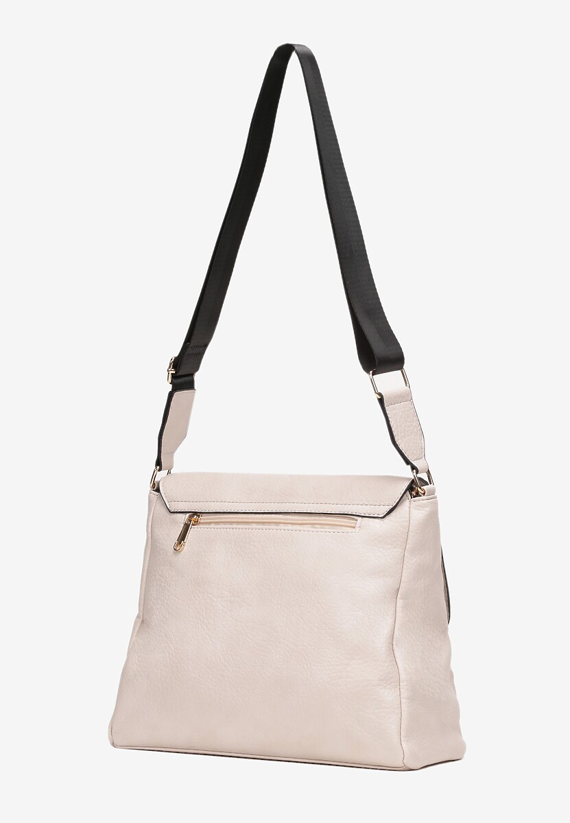 Beżowa Pikowana Torebka z Szerokim Paskiem i Magnetyczną Klapą Azola