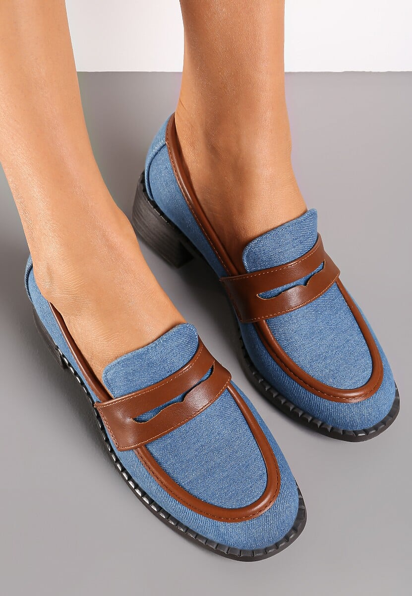 Niebieskie Wsuwane Mokasyny z Płaskim Obcasem i Paskiem z Przodu Mauvela