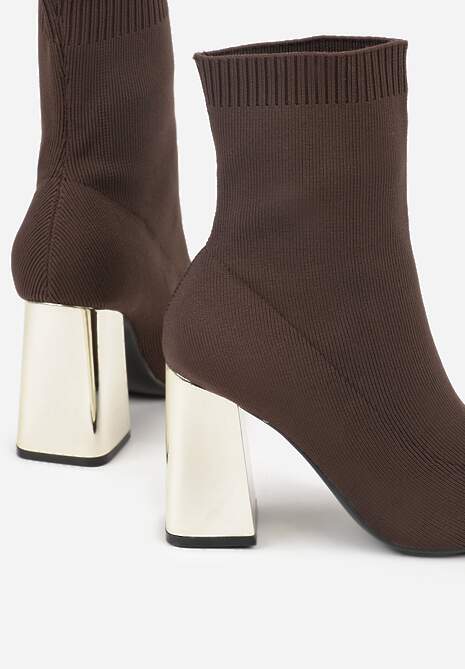 Brązowe Skarpetkowe Botki VICES na Słupku w Eleganckim Stylu Rarana