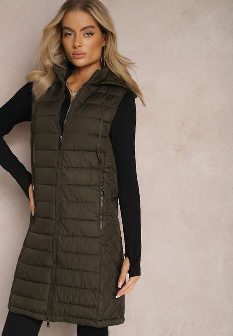 Ciemnozielona Pikowana Kamizelka z Odpinanym Kapturem Lasathi