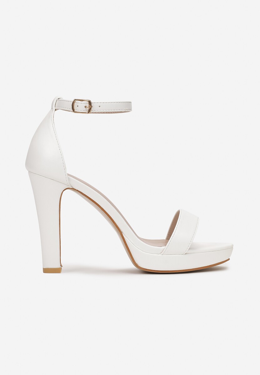 Białe Sandały na Słupku z Paskiem ze Sprzączką Sultana