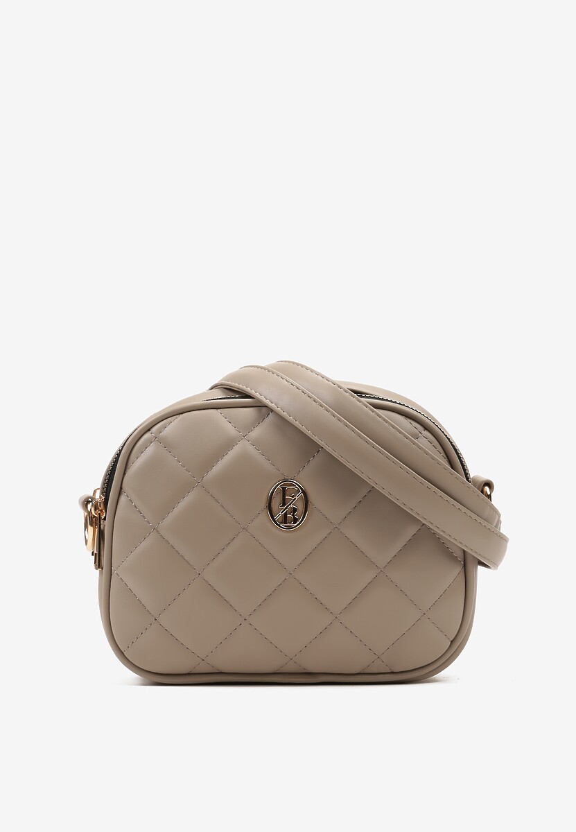 Ciemnobeżowa Owalna Torebka Dwukomorowa na Ramię Ozdobiona Pikowaniem Ulemia