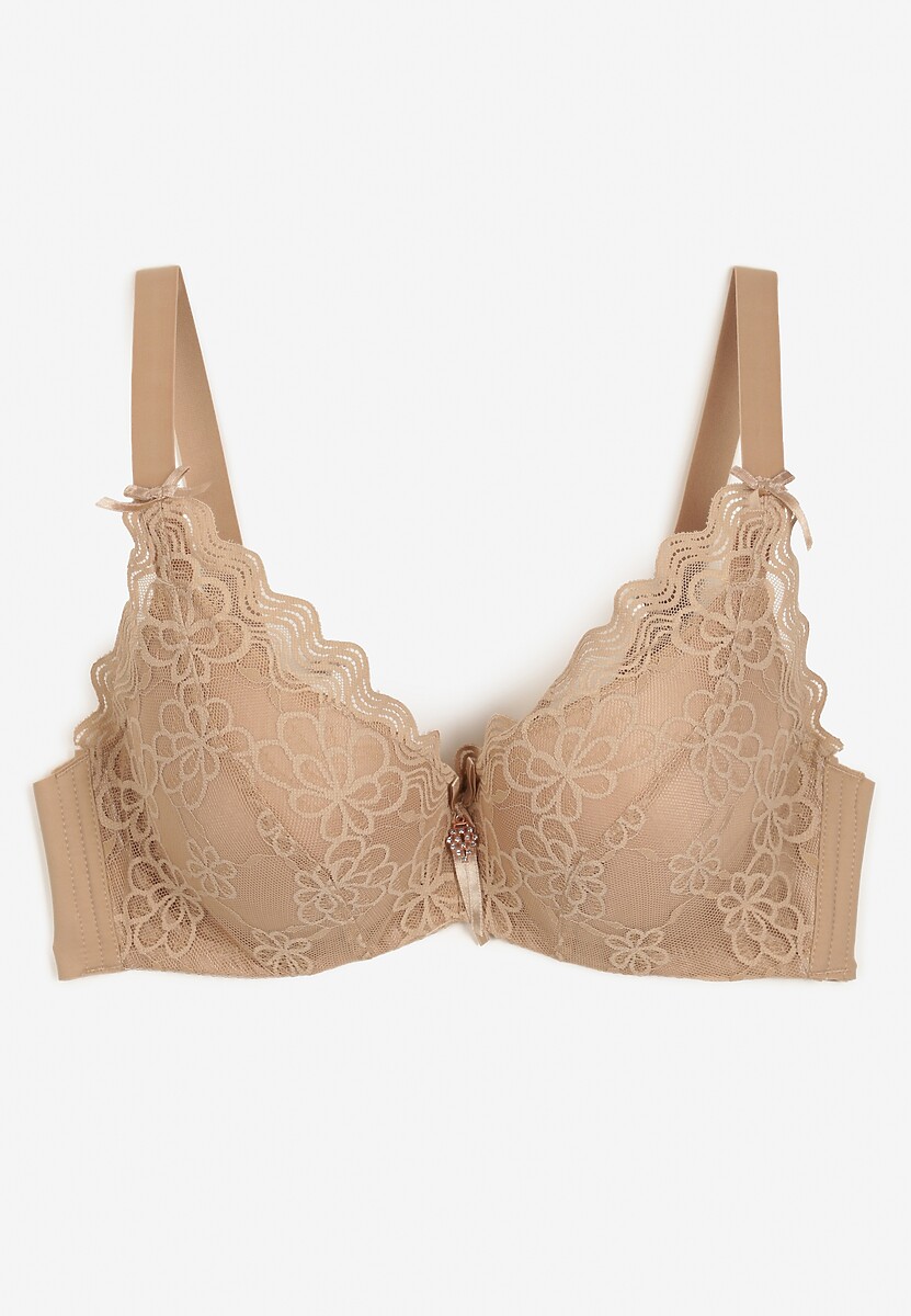 Ciemnobeżowy Koronkowy Biustonosz z Regulowanymi Ramiączkami Tinalle