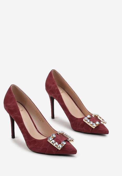 Bordowe Szpilki z Klamrą w Cyrkonie Stemloa