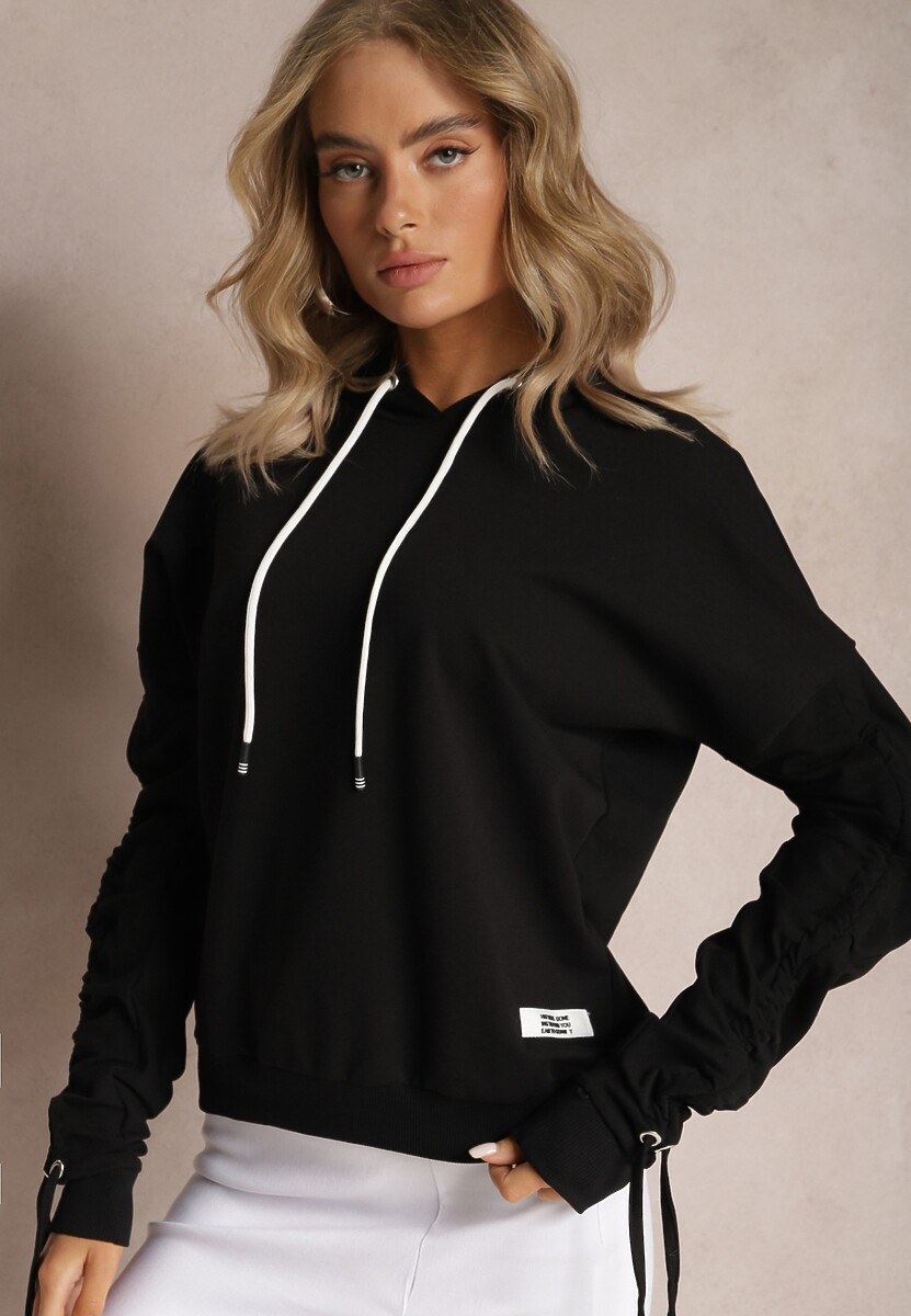 Czarna Bluza Bawełniana z Kapturem Dolcean