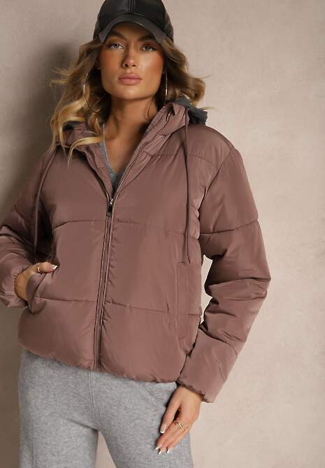 Fioletowa Pikowana Kurtka z Odpinanym Kapturem Miarisa