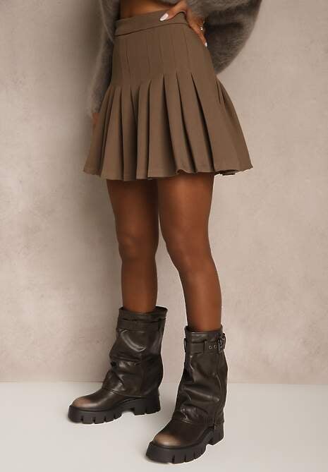 Brązowe Plisowane Spódnico-Spodenki z Wiskozą z Wysokim Stanem Annorys