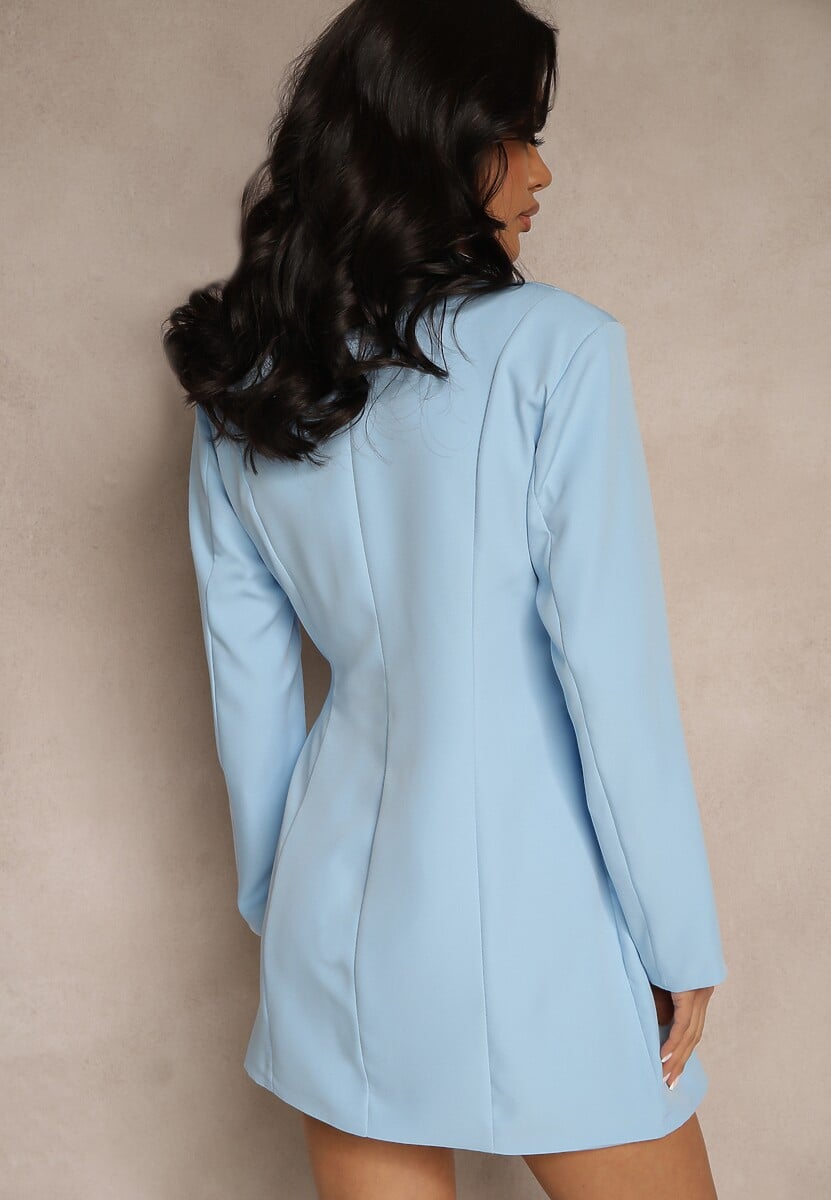 Jasnoniebieska Sukienka Kopertowa Ozdobiona Imitacją Kieszeni Davirnas