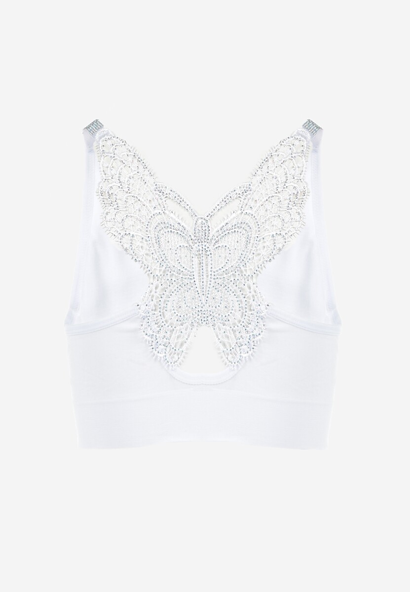 Biały Biustonosz na Szerokich Ramiączkach z Koronką w Cyrkonie Caduria