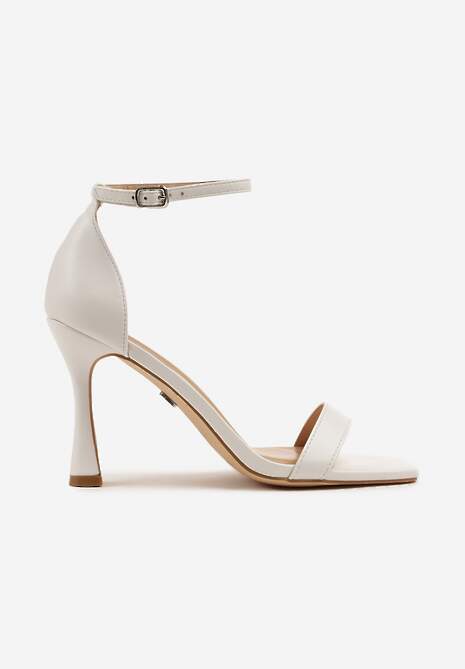 Białe Sandały na Szpilce Vices z Kwadratowym Noskiem Linasena