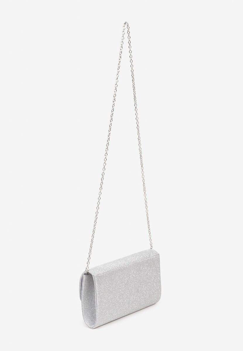 Srebrna Torebka Kopertówka z Metalicznymi Przeszyciami i Łańcuszkiem Vemella