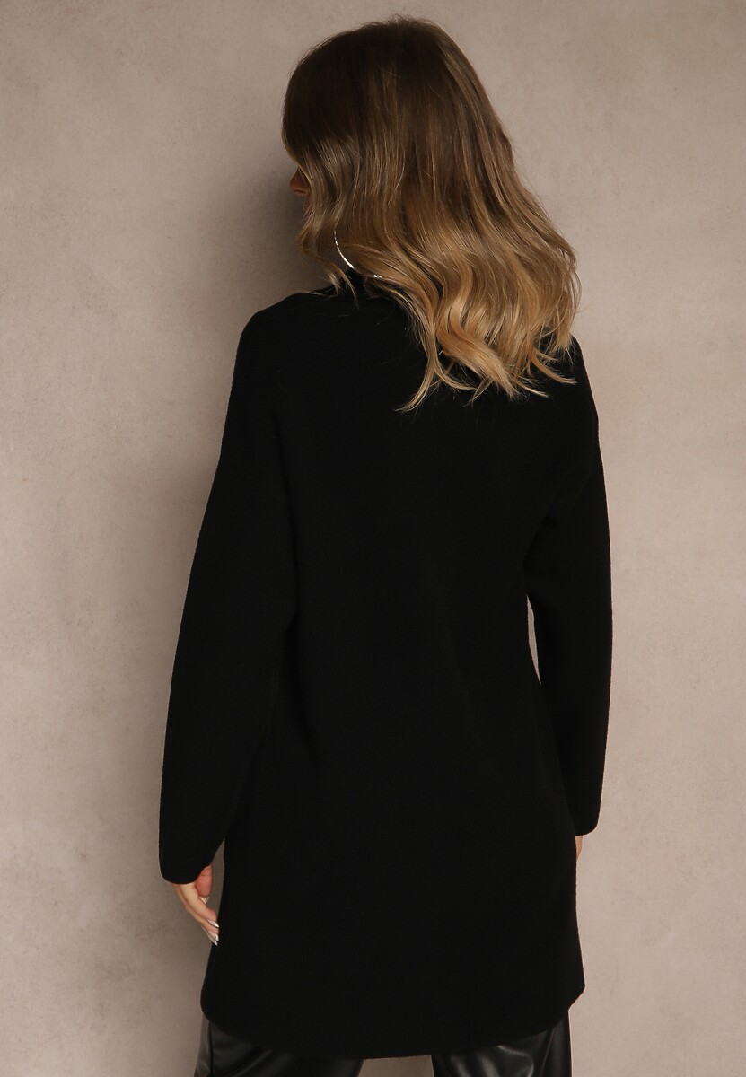 Czarny Długi Niezapinany Kardigan z Kaszmirem Palmire