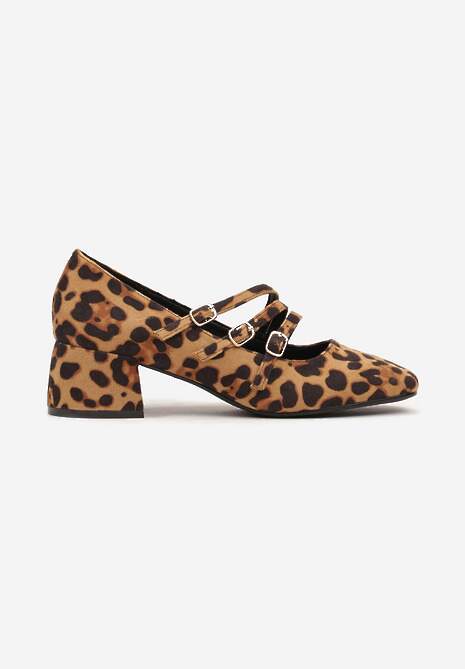 Brązowe Lakierowane Czółenka w Stylu Mary Jane z Cienkimi Paseczkami Berisana