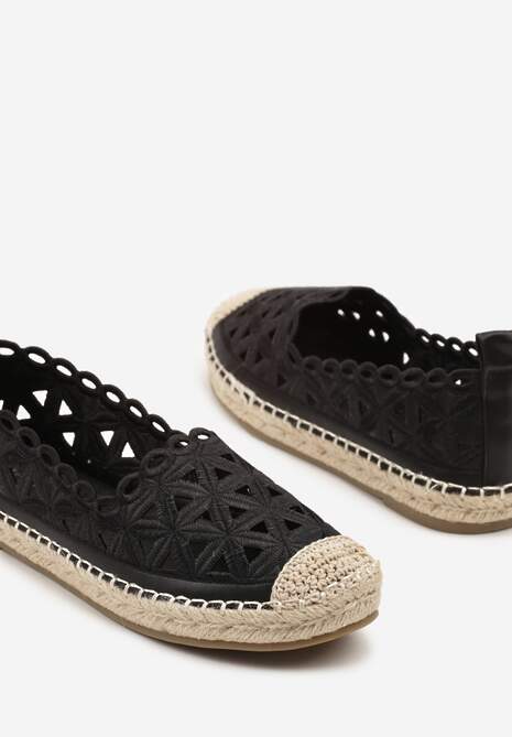 Czarne Ażurowe Espadryle Ozdobione Plecionką Meranovia