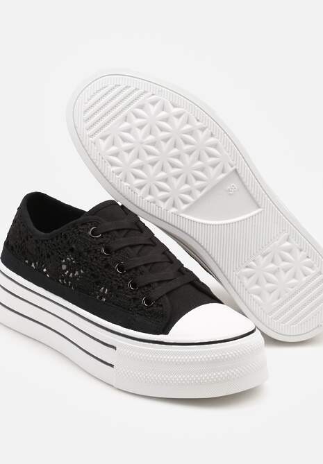 Czarne Ażurowe Trampki na Platformie Felenna