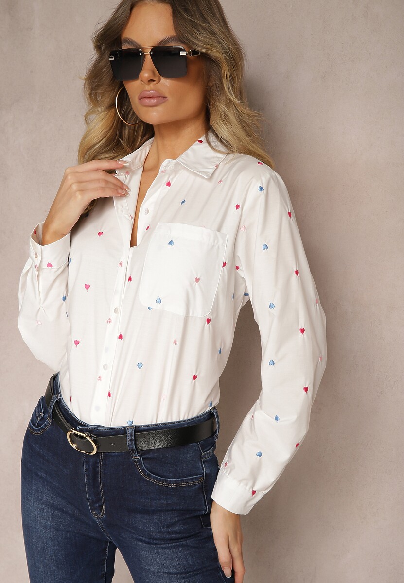 Czarna Koszula z Bawełną Wykończona Haftowanymi Sercami i Kieszonką Merinitte