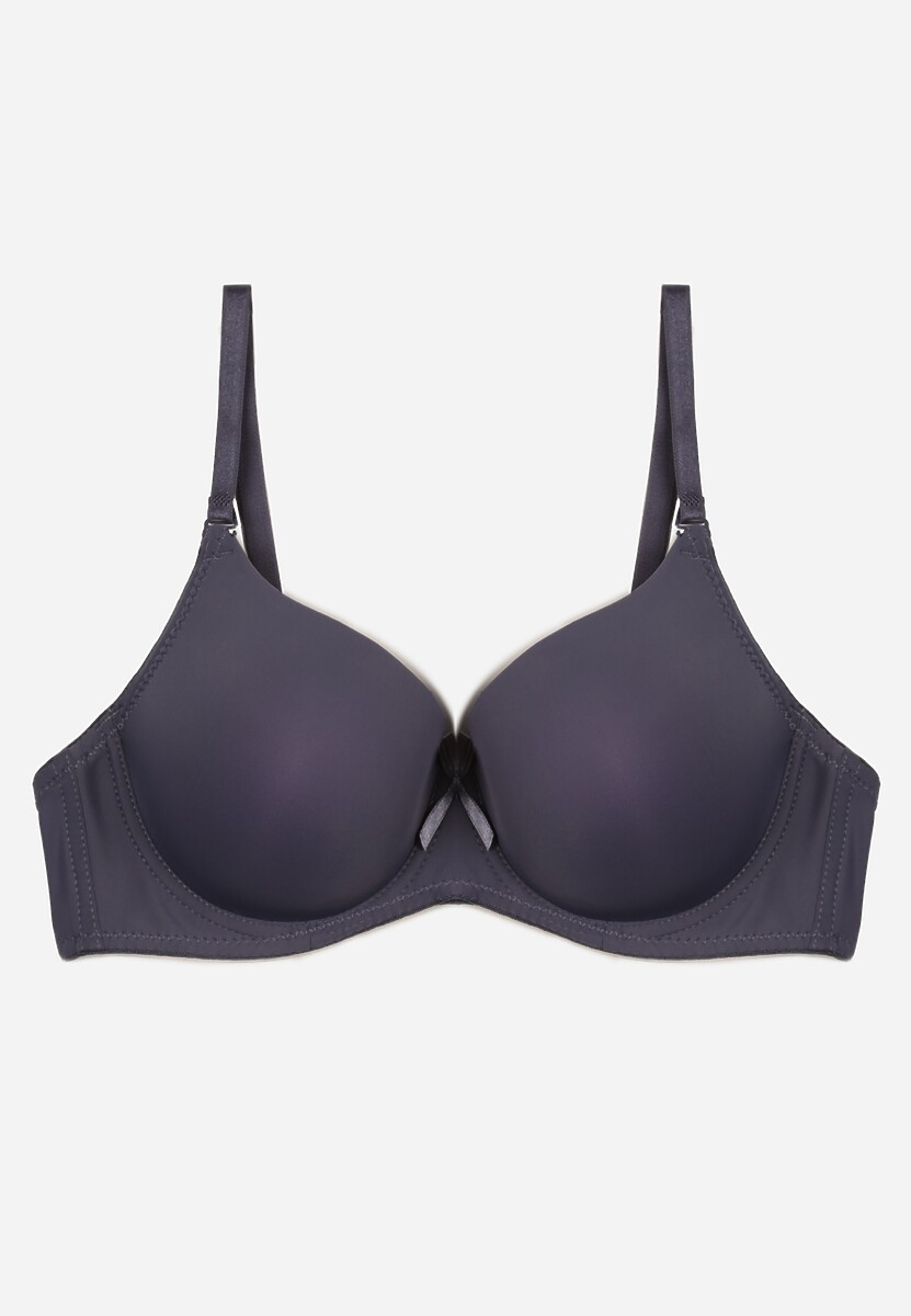 Granatowy Gładki Biustonosz o Klasycznym Fasonie Zdobiony Kokardką Caloris