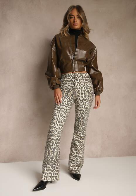 Panterkowe Jeansy Typu Dzwony z Bawełny High Waist Soparae