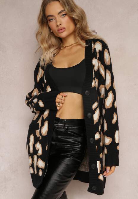 Czarny Luźny Kardigan Zapinany Klimonta