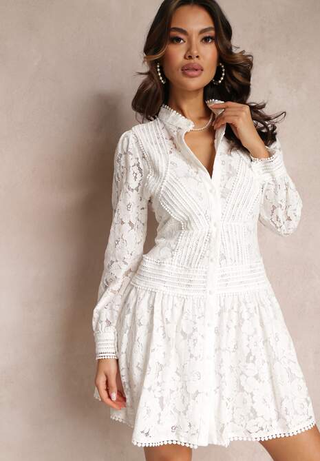 Biała Rozkloszowana Sukienka Koszulowa Rutty